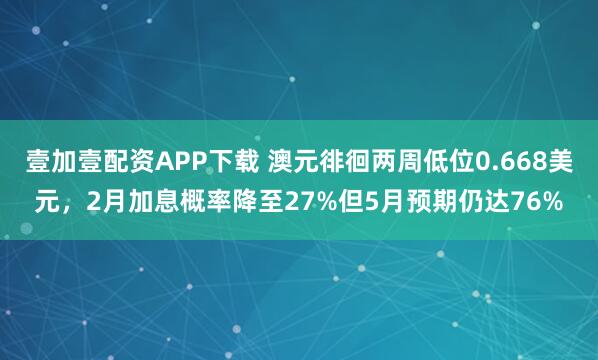 壹加壹配资APP下载 澳元徘徊两周低位0.668美元，2月加息概率降至27%但5月预期仍达76%